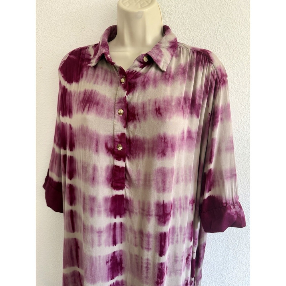 The Odells Dress Sz S Purple Tie Dye Midi Shirtdress Button‎ Up Collared Relaxed - Picture 4 of 8